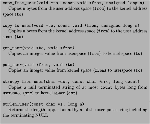 \begin{table}\begin{center}
\begin{tabularx}{13.5cm}{\vert X\vert}
\hline
...
...erminating NULL \\ \\
\par
\hline
\end{tabularx}
\end{center} \end{table}