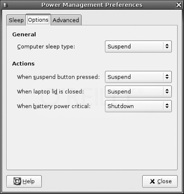 Вкладка Options приложения gnome-power-manager