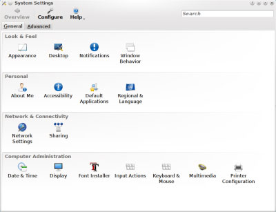 Значки в окне System Settings KDE 4