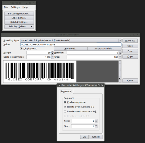 Kbarcode: окно генерации штрих-кода