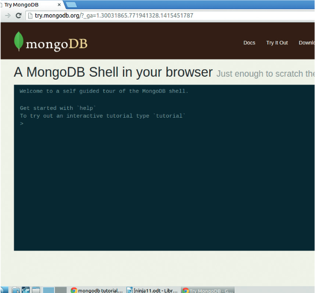 Для того, чтобы оценить возможности базы данных MongoDB совершенно не обязательно устанавливать ее на свой компьютер. Существует сетевая версия командной оболочки MongoDB, которая (вместе с руководством) доступна по адресу http://try.mongodb.org