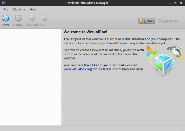 главное окно VirtualBox