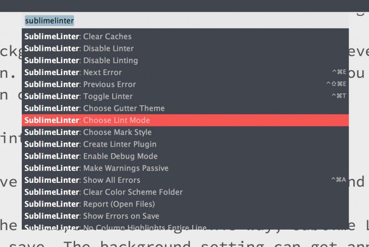 SublimeLinter Lint Mode