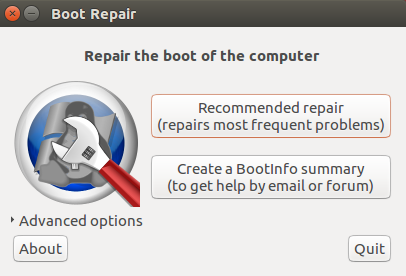 стартовое окно Boot Repair