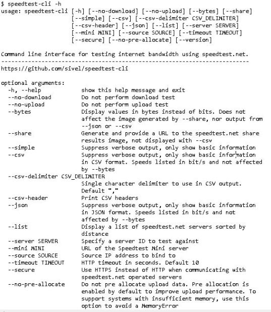 Опции speedtest-cli