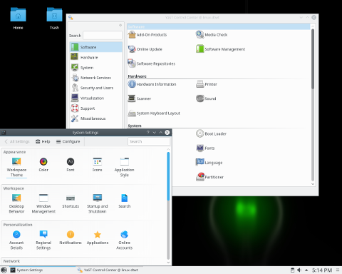 Панели настроек Plasma и YaST
