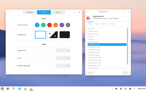Zorin Appearance и Xfce's Appearance