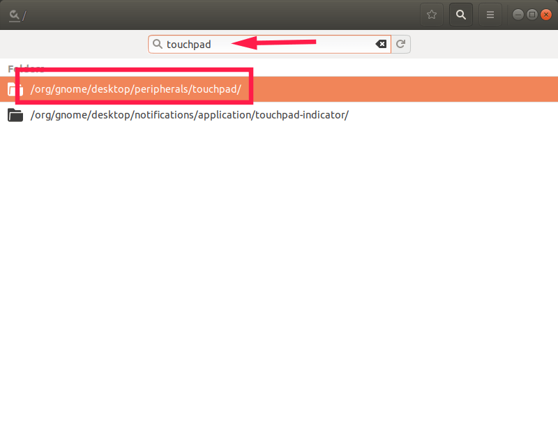 поиск “touchpad” в dconf-editor