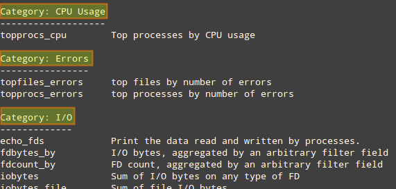 # sysdig -cl | less